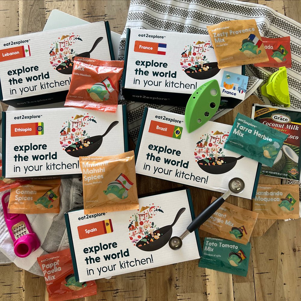 explore 5 Gluten-free bundle of eat2explore cooking kits - Lebanon, Ethiopia, France, Brazil Spain