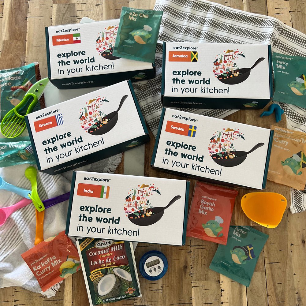 explore 5 Vegetarian bundle of cooking kits - Greece, Italy, Sweden, Jamaica, Mexico