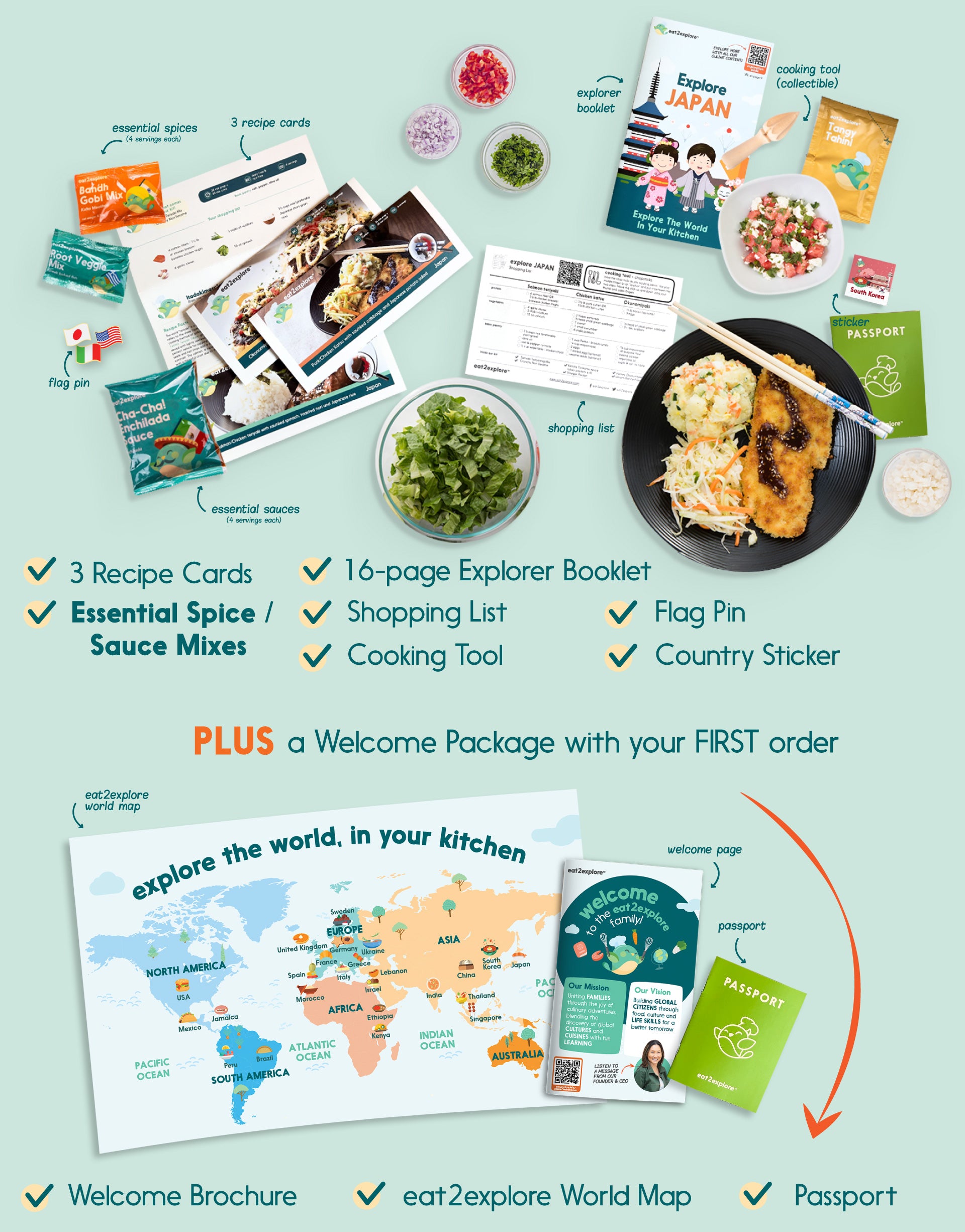 "eat2explore cooking kit contents map recipes spices"
