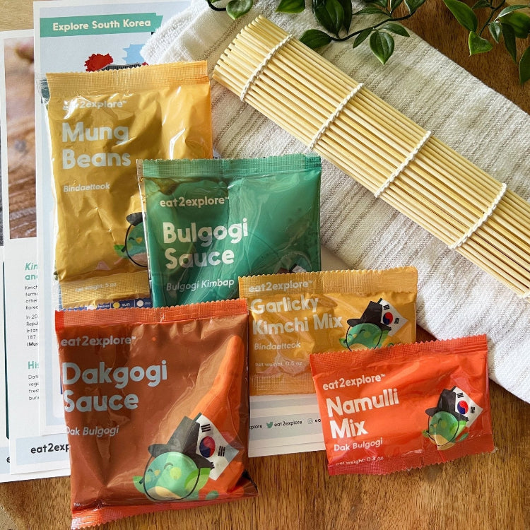 spice/sauce/grain mixes for South Korea with sushi mat