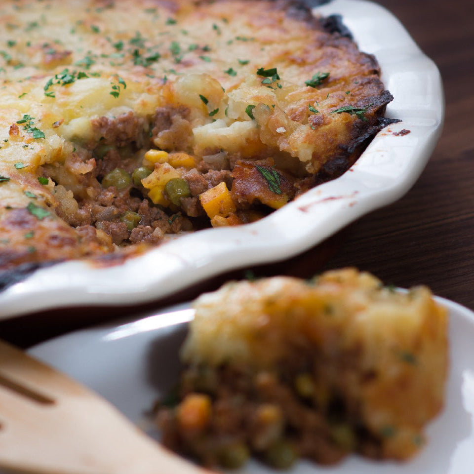 shepherd's pie with mashed potatoes and ground meat