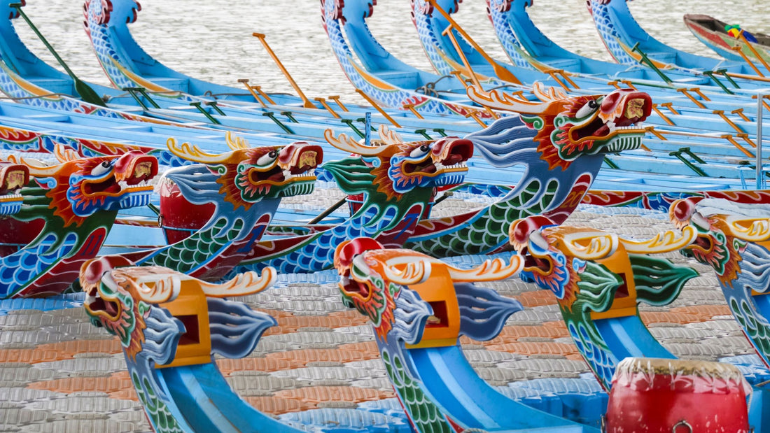 Chinese dragon boat festival blue boats