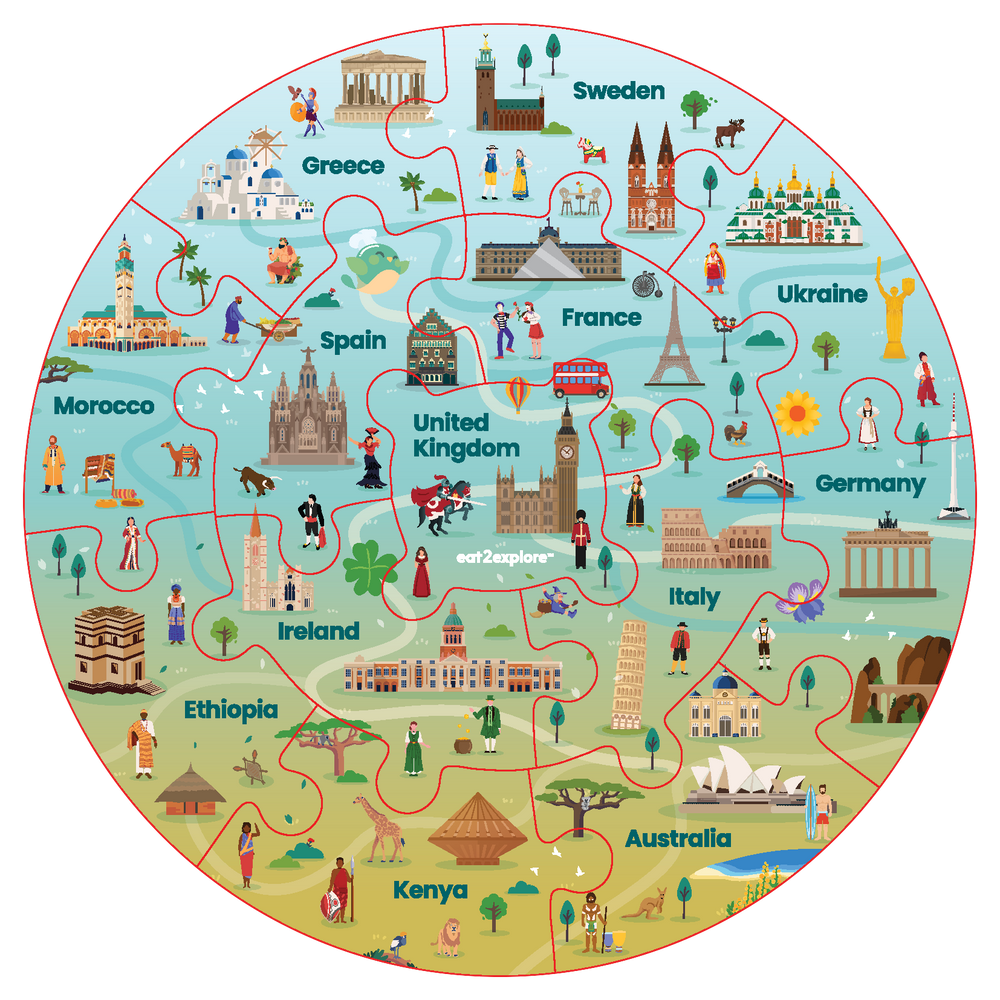 eat2explore puzzle of 13 countries