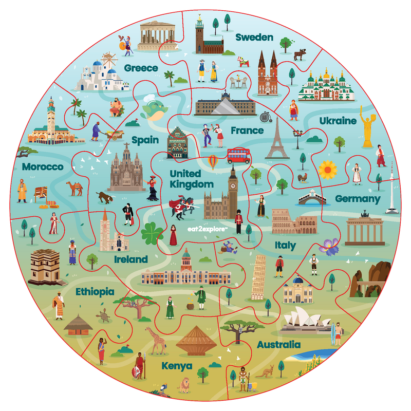 eat2explore puzzle of 13 countries