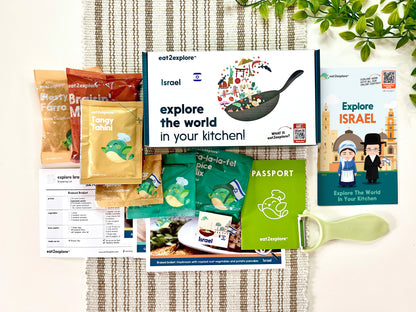 "eat2explore Israel cooking kit with spices recipes and accessories"