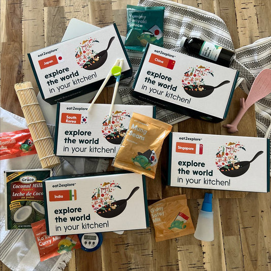 "eat2explore world cuisine kits Japan China South Korea Singapore India food ingredients"